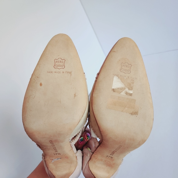 Manolo Blahnik Pink Suede Leather Lace-Up Oxford High Heels Shoes Pointy 37.5 - Picture 10 of 16